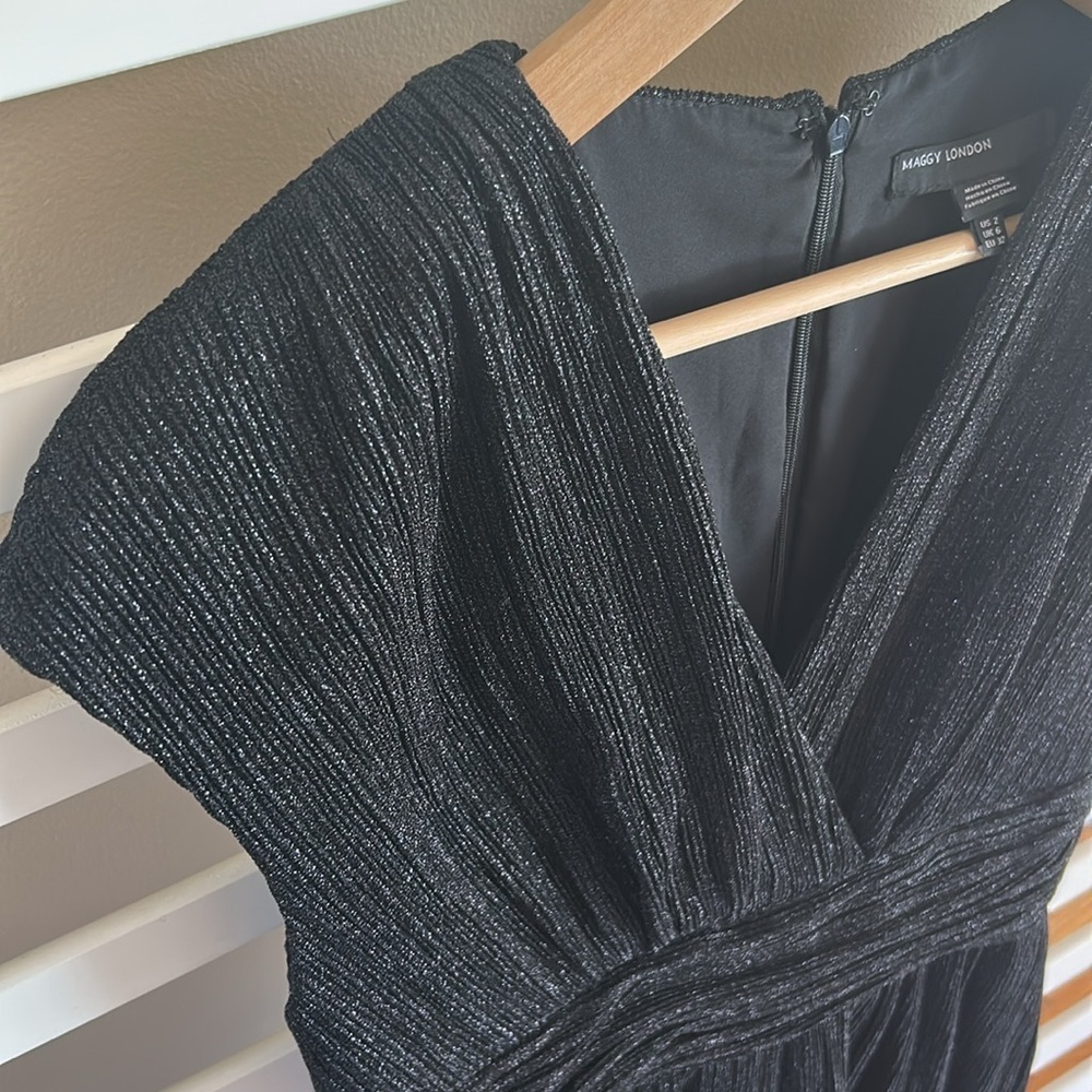 Maggy London Black Sparkle Pleat Novelty Wide-Leg Crop Jumpsuit Romper US 2 - Picture 7 of 14